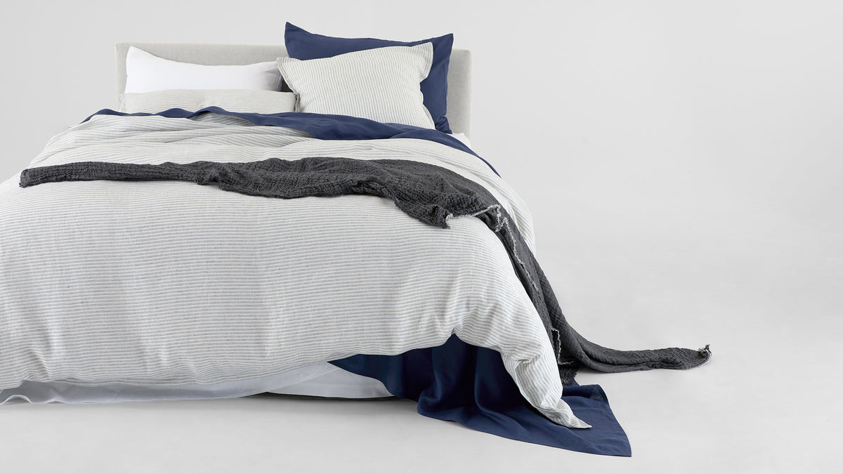 Kos Quilt Cover 100 Linen Rustic Pinstripe Abode Living